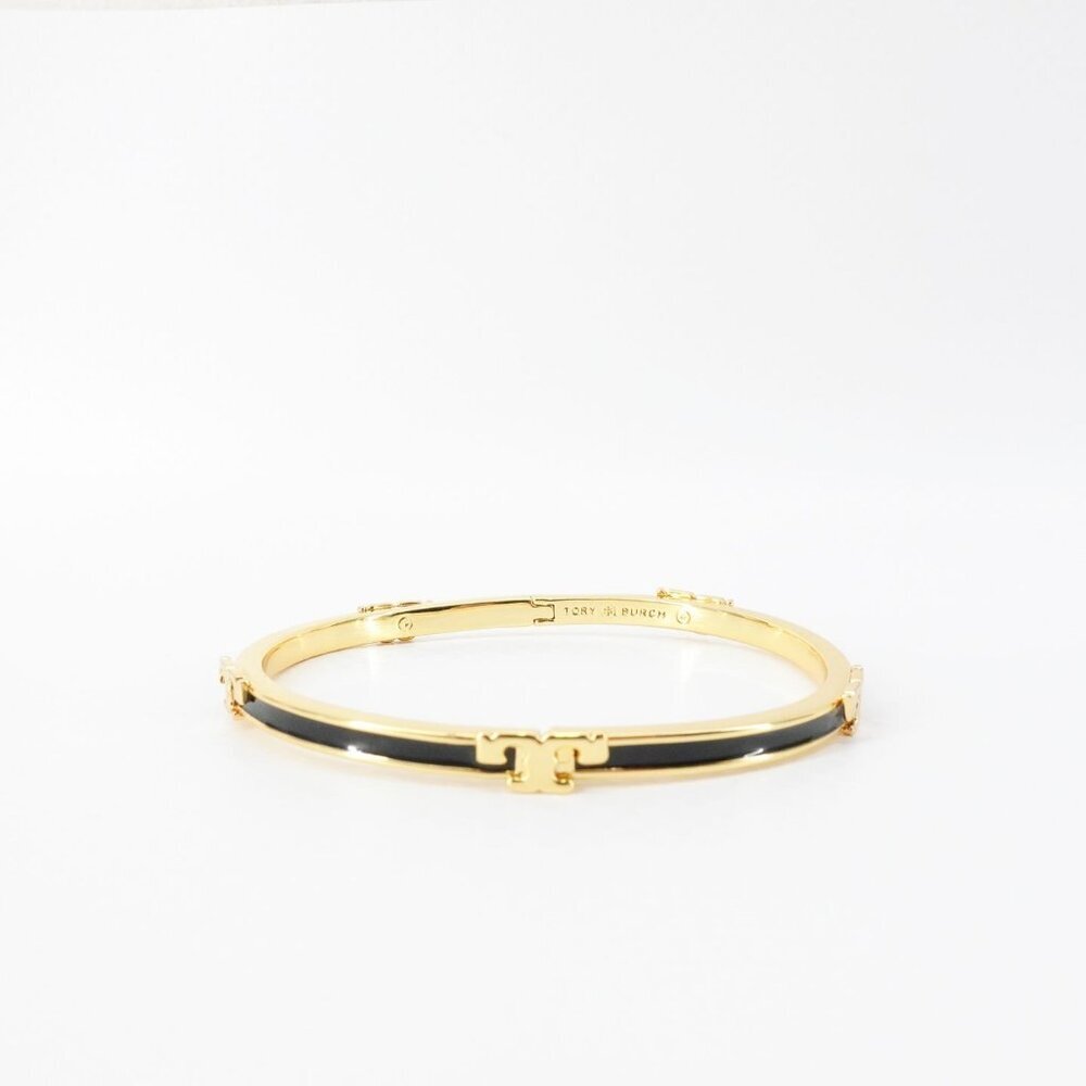Tory Burch Serif-T Enameled Stackable Bracelet Black OS - Picture 8 of 12